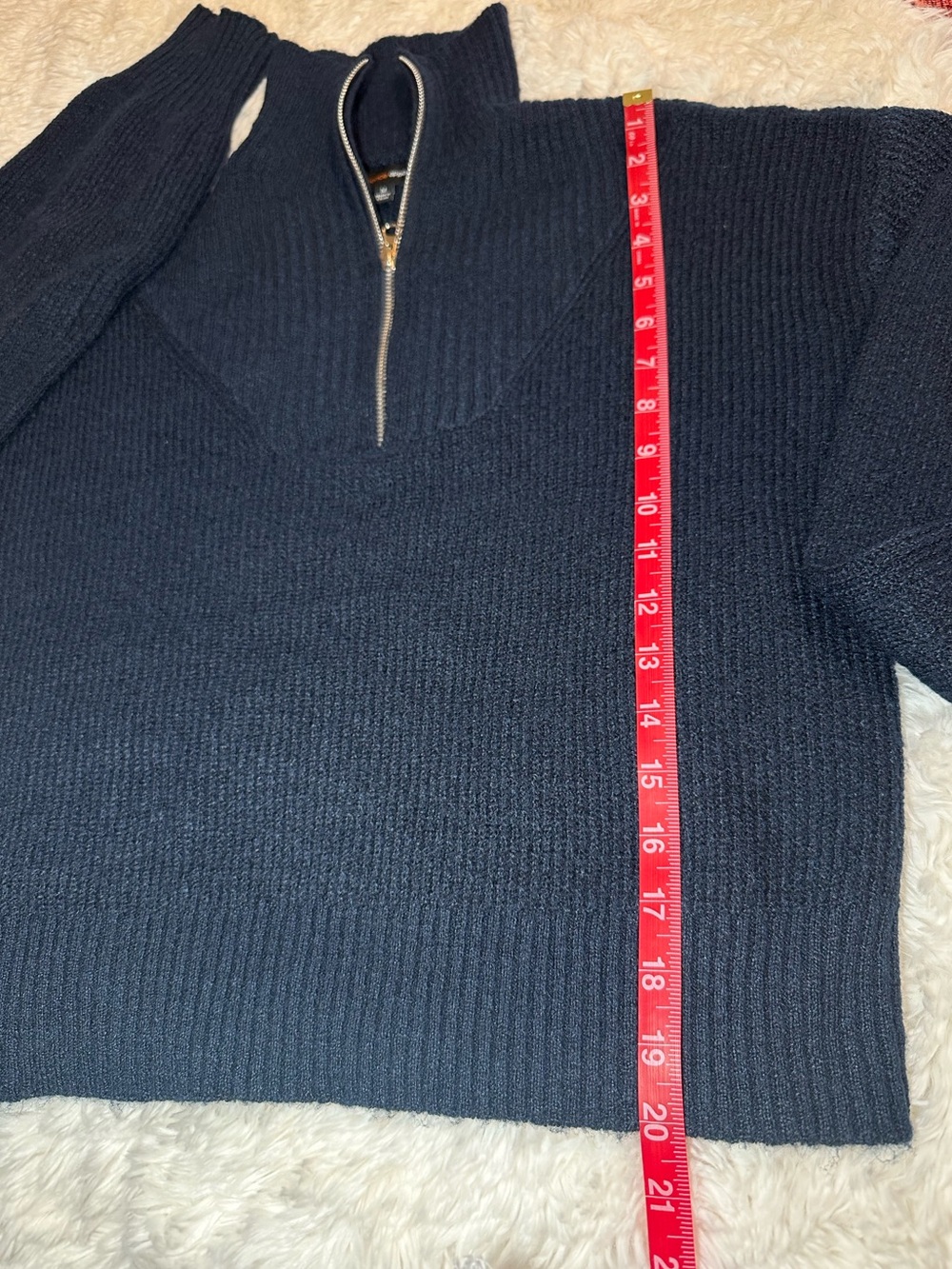 Ambiance Apparel Navy Ribbed Quarter Zip Mock Neck Sweater M - Picture 8 of 9